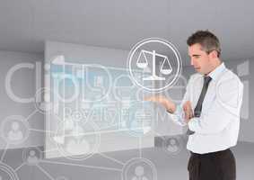 businessman holding justice icon