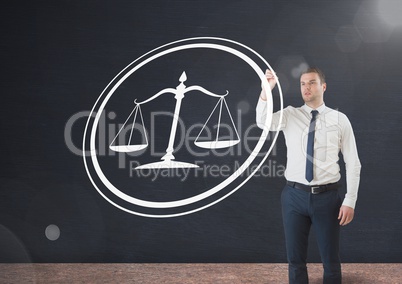 businessman drawing justice icon