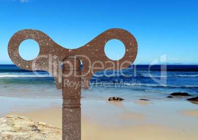 Rustic key over beach