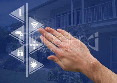 Hand touching smart home interface at home