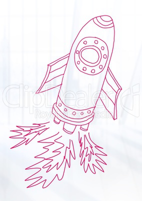 hand-drawn rocket with bright background