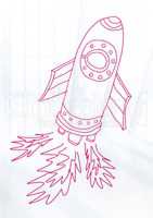 hand-drawn rocket with bright background