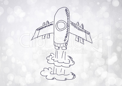 hand-drawn rocket with bright background