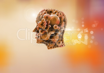 Cog head floating with colorful background