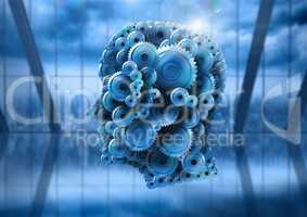 Cog head with blue windows background