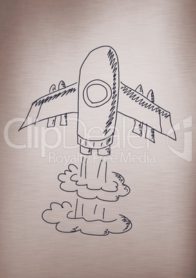 hand-drawn rocket on brown background