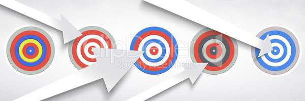 Row of five Targets with arrows