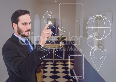 businessman using contact icon interface businessman using contact icon interface