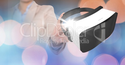 business woman interacting with 3d headset