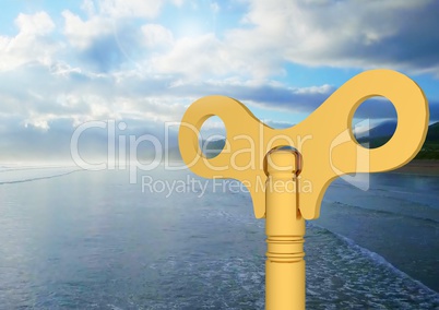 3D Key over sea landscape