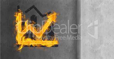 3d composition of graph made of fire against grungy concrete wall