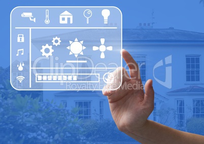 Hand touching smart home interface at home