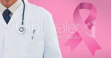 doctor with pink breast cancer awareness 3d ribbon