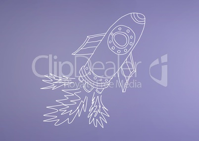 hand-drawn rocket on purple wall