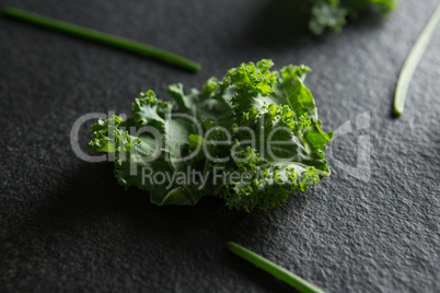 Close up of fresh kale on slate