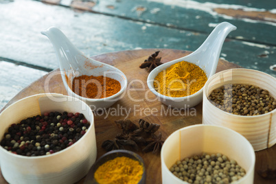 Various type of spices on board