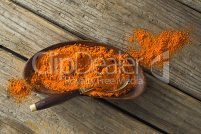 Turmeric powder in wooden bowl