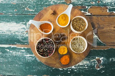 Various type of spices on board