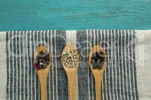 Mix peppercorns in wooden spoon