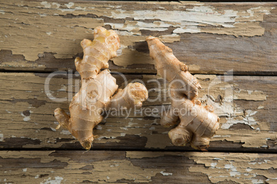 Overhead view of gingers on weathered table