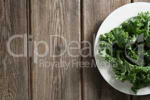 Kale vegetable in plate on wooden table