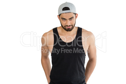 Handsome man posing against white background