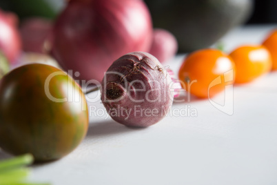 Close-up of beetroot with cherry tomatoes