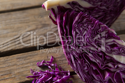 Red cabbage on wooden table