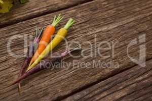 Root vegetables on wooden table