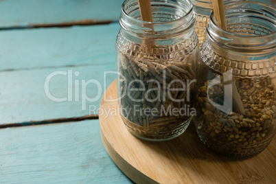 Jar with various breakfast cereals