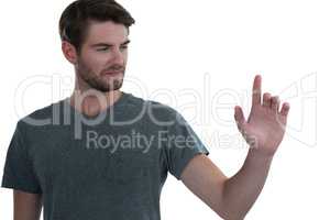 Man pretending to touch an invisible screen