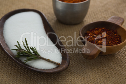 Various spices and salt in bowl