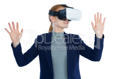 Young businesswoman gesturing while wearing vr glasses