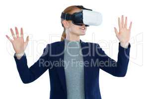 Young businesswoman gesturing while wearing vr glasses
