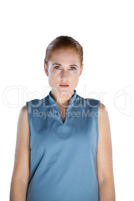 Portrait of young businesswoman with gray eyes