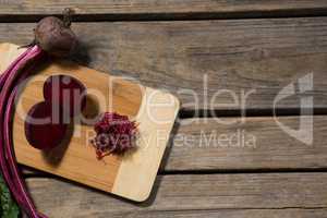 Chopped beetroot on chopping board