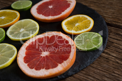 Various citrus slices in tray