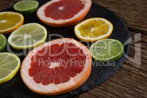 Various citrus slices in tray