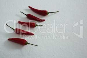 Red chili arranged in a row