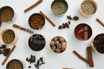 Various type spices on bowl