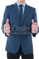 Businessman wearing suit while marketing invisible product