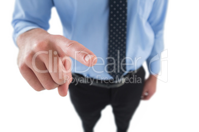 High angle view of businessman using imaginary screen