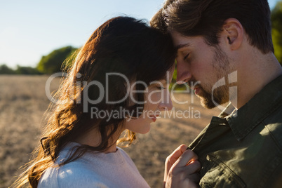 Close-up of couple on field