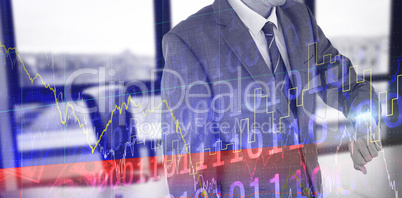 Composite image of mid section of businessman checking smart watch