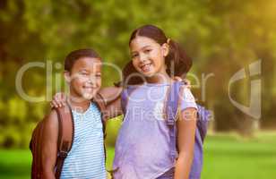 Composite image of portrait of smiling friends