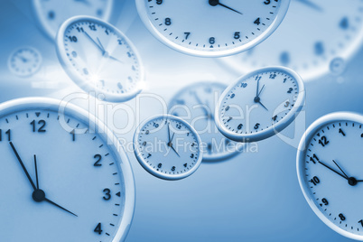 Computer graphic image of clocks