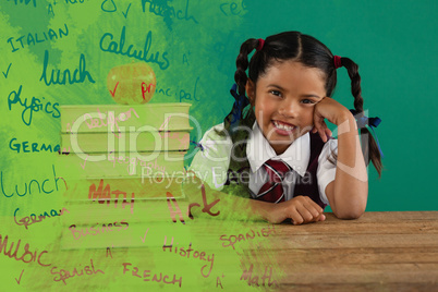 Composite image of illustration of text on green chalkboard
