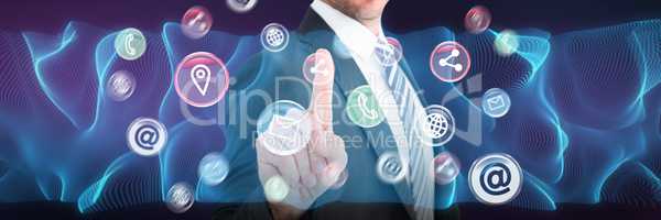 Composite image of businessman pointing with his finger