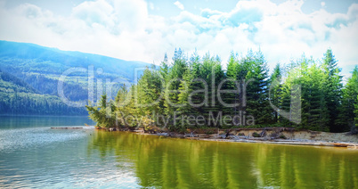 Idyllic shot of river and mountains
