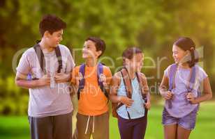 Composite image of happy students against white background